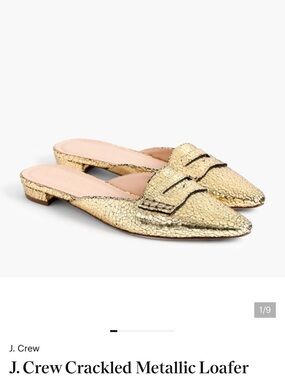 J. Crew Crackled Metallic Gold Pointed Mule Loafers